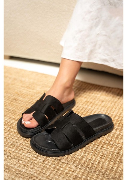 Olden Siyah Süet Kalın Taban Kadın Terlik fırsatları