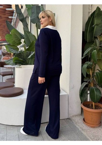 Kadın Büyük Beden Gömlek Yaka Detay Likralı Kristal Iki Iplik Takım modelleri