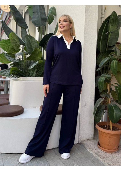 Kadın Büyük Beden Gömlek Yaka Detay Likralı Kristal Iki Iplik Takım fırsatları