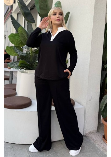 Kadın Büyük Beden Gömlek Yaka Detay Likralı Kristal Iki Iplik Takım modelleri