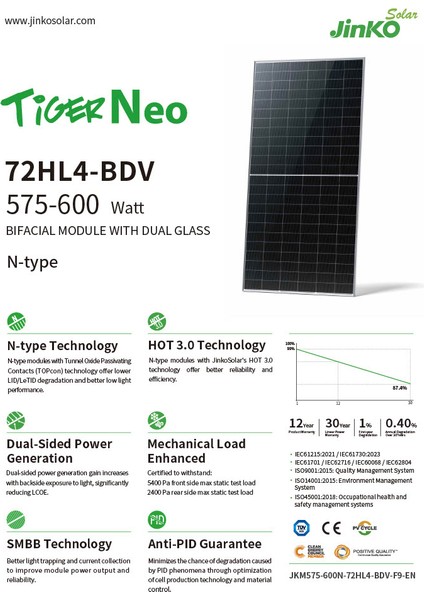 Jinko Tiger Neo 590 Watt Güneş Paneli fiyatları