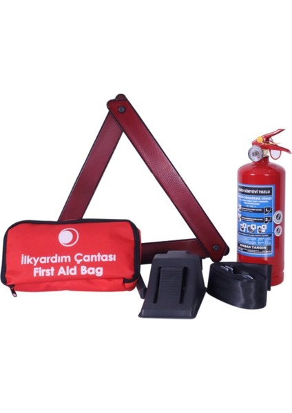 TSE Uyumlu 14 Parça Araç İlk Yardım ve Trafik Güvenlik Seti – 1 Kg Yangın Söndürücü, Reflektör, Takoz, Çeki Halatı fırsatları