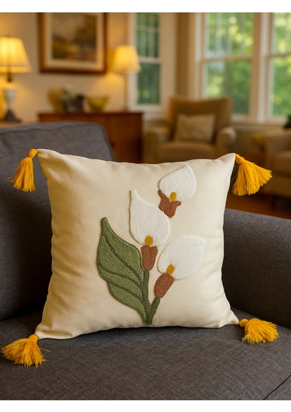 Comfort Punch Desenli Kırlent Kılıfı Kare Dekoratif Bohem Nakışlı Koltuk Yastık Kılıfı Panç