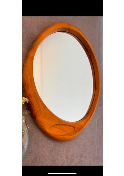 Dekoratif Asimetrik Masif Ahşap Elips Duvar Aynası-Dekoratif Duvar Aynası 85 cm