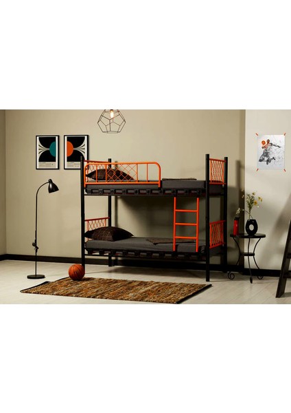 Avensis Argimo Metis Genç Çocuk Yatak Odası Metal Ranza ve Karyola 90 x 190 Siyah Turuncu