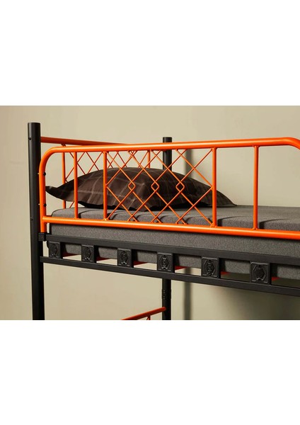 Avensis Argimo Metis Genç Çocuk Yatak Odası Metal Ranza ve Karyola 90 x 190 Siyah Turuncu modelleri