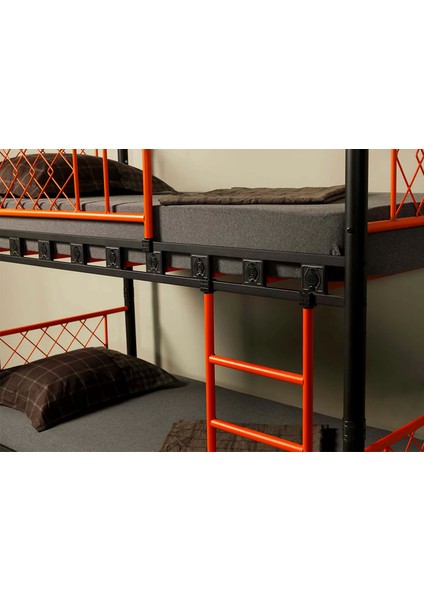 Avensis Argimo Metis Genç Çocuk Yatak Odası Metal Ranza ve Karyola 90 x 190 Siyah Turuncu