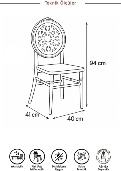 Grande Phoenix Ceviz Suntalam Klasik Mutfak Masa Takımı 110x70x75 cm – 1 Adet Masa, 4 Adet Sandalye
