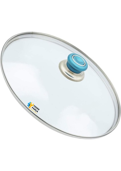 Tencere Sahan Tava Cam Kapağı Kapak 26 cm Turkuaz Tutma Tepesi