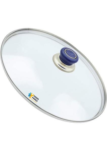 Tencere Sahan Tava Cam Kapağı Kapak 32 cm Lacivert Tutma Tepesi