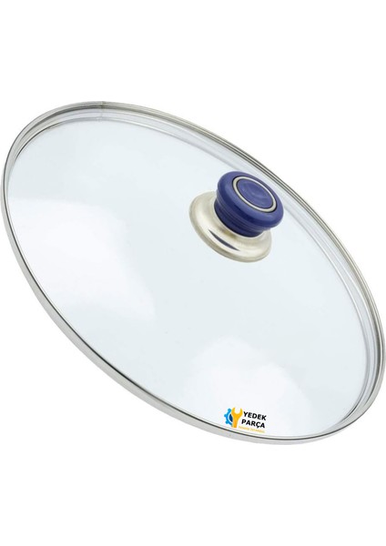 Tencere Sahan Tava Cam Kapağı Kapak 28 cm Lacivert Tutma Tepesi