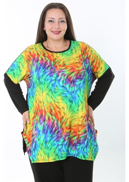 Kadın Likralı Yünlü Viskon Ön Desenli Büyük Beden Tunik modelleri