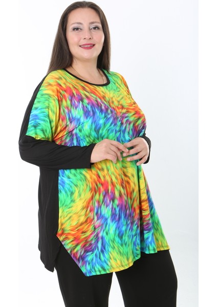 Kadın Likralı Yünlü Viskon Ön Desenli Büyük Beden Tunik fırsatları