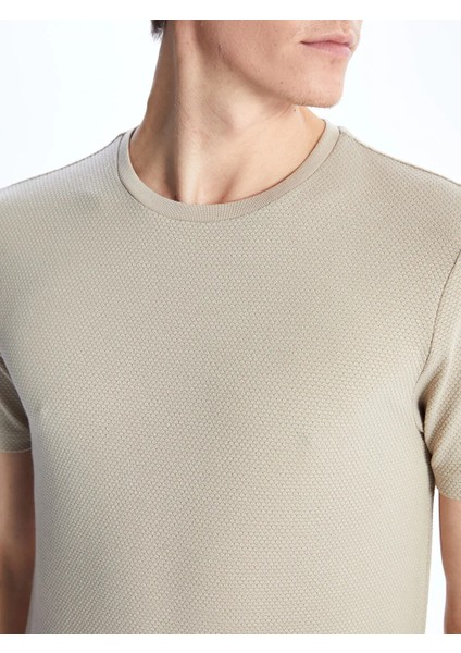 Lcw Vision Bej Bisiklet Yaka Kısa Kollu Erkek Dokulu Tişört fırsatları