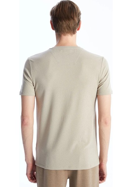 Lcw Vision Bej Bisiklet Yaka Kısa Kollu Erkek Dokulu Tişört indirimleri