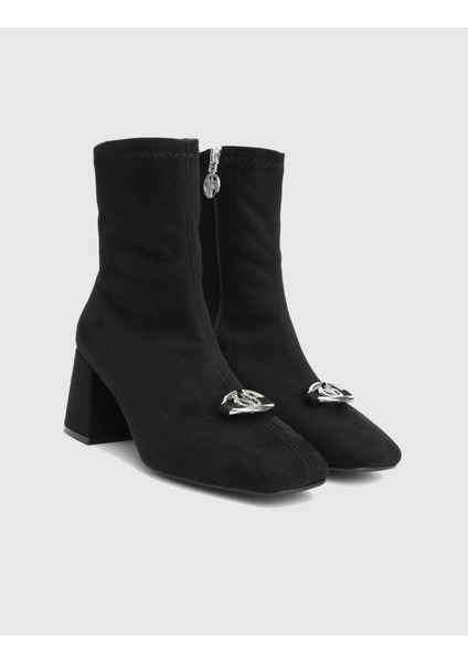 Rilinda Hakiki Strech Deri Siyah Kadın Topuklu Bot