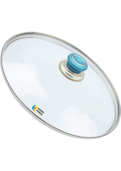 Tencere Sahan Tava Cam Kapağı Kapak 32 cm Turkuaz Tutma Tepesi