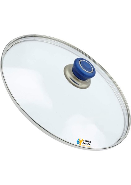 Tencere Sahan Tava Cam Kapağı Kapak 28 cm Mavi Tutma Tepesi