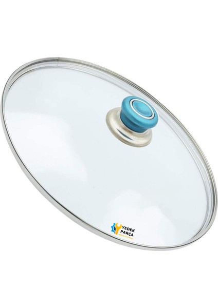Tencere Sahan Tava Cam Kapağı Kapak 30 cm Turkuaz Tutma Tepesi