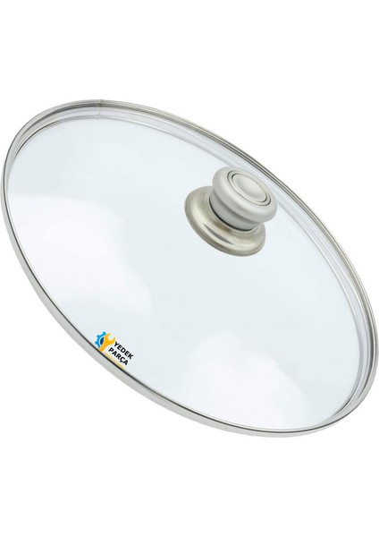 Tencere Sahan Tava Cam Kapağı Kapak 36 cm Gri Tutma Tepesi