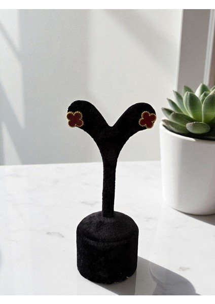 Sarı Bordo Yapraklı Yonca Paslanmaz Çelik Küpe CNS105-4