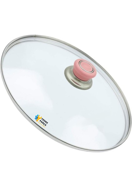 Tencere Sahan Tava Cam Kapağı Kapak 32 cm Pembe Tutma Tepesi