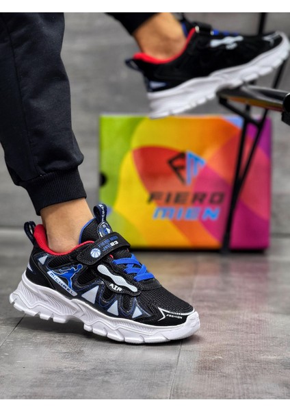 Unisex Bantlı Faylon Taban Çocuk Spor Ayakkabı-Siyah-Beyaz