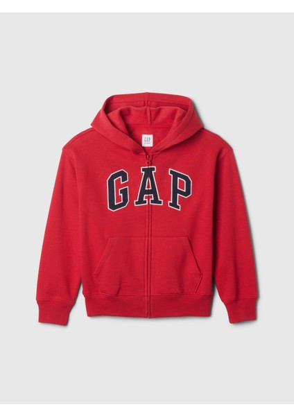 Erkek Çocuk Kırmızı Relaxed Gap Logo Fermuarlı Sweatshirt