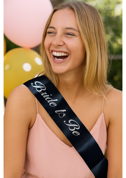 Bride To Be Bekarlığa Veda Kuşak Siyah Saten Üstüne Yazı Gümüş