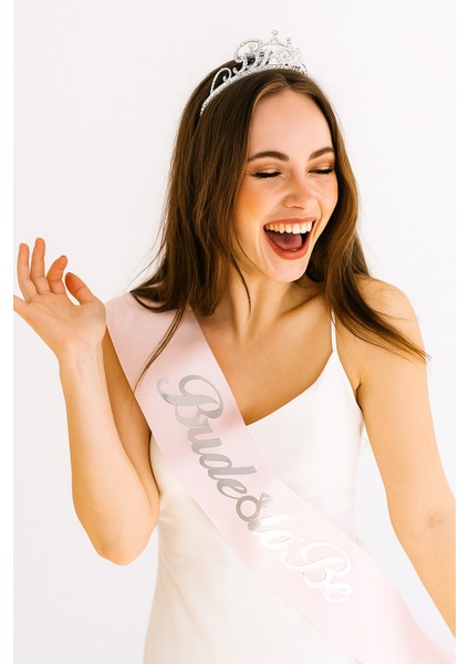 Bride To Be Kuşak saten somon rengi Gümüş varaklı modelleri