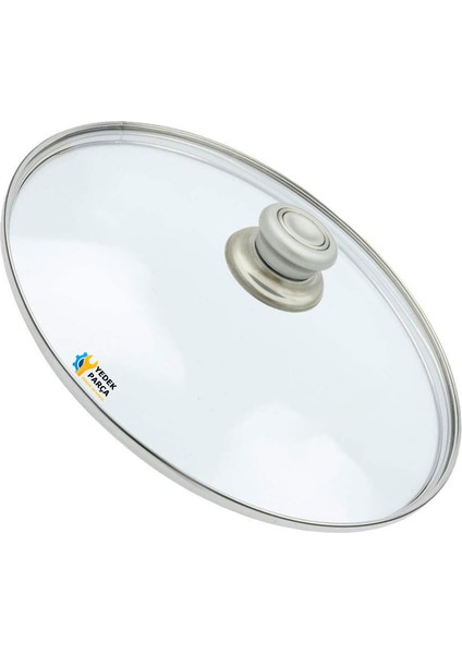 Tencere Sahan Tava Cam Kapağı Kapak 40 cm Gri Tutma Tepesi