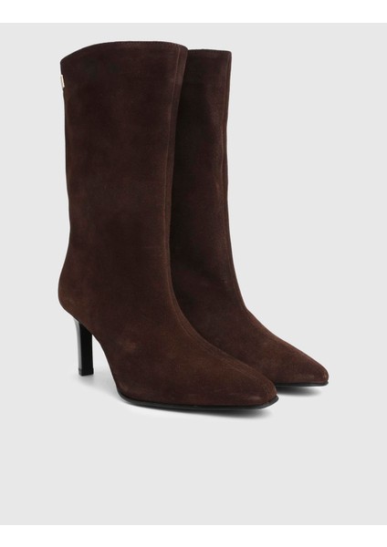 Alvina Hakiki Süet Deri Kahverengi Kadın Topuklu Bot