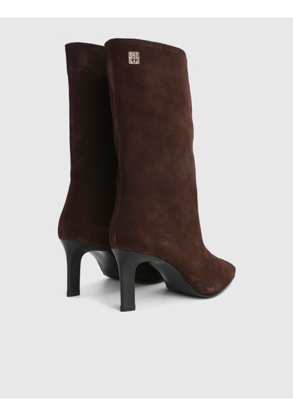 Alvina Hakiki Süet Deri Kahverengi Kadın Topuklu Bot indirimleri