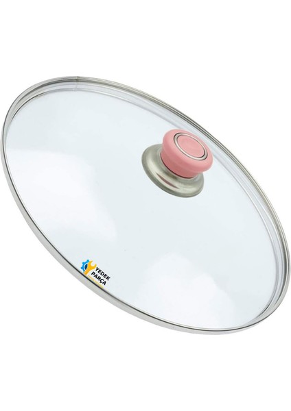 Tencere Sahan Tava Cam Kapağı Kapak 36 cm Pembe Tutma Tepesi