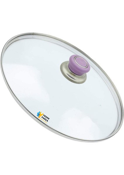 Tencere Sahan Tava Cam Kapağı Kapak 24 cm Lila Tutma Tepesi