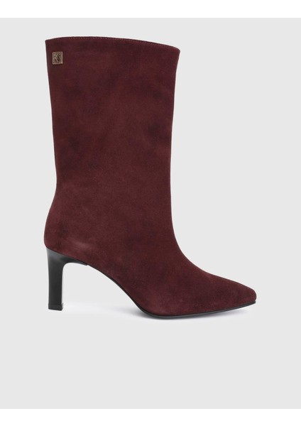 Alvina Hakiki Süet Deri Bordo Kadın Topuklu Bot modelleri