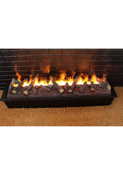 Tek Tes 100 cm 3D Su Buharlı Odun Görünümlü Elektrikli Şömine 7 Renkli, Alev Sesli, Wifili