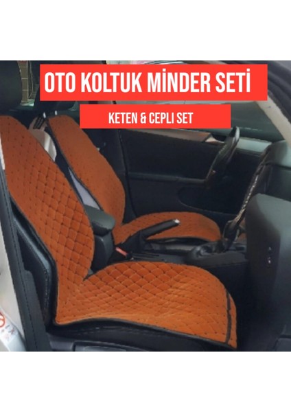 Oto Koltuk Koruyucu Minder Kılıf Cepli 2'li Set Taba Renk