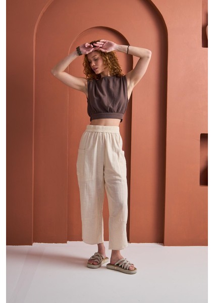 Nova Flam Kemer Detaylı Pamuklu Pantolon - Ekru fiyatları