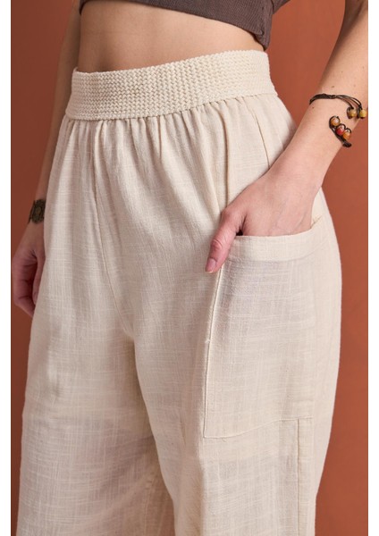 Nova Flam Kemer Detaylı Pamuklu Pantolon - Ekru modelleri
