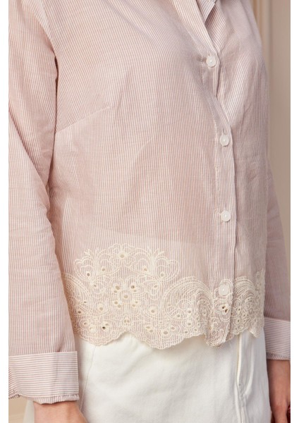 %100 Pamuk Dantel Detaylı Uzun Kollu Gömlek fiyatları
