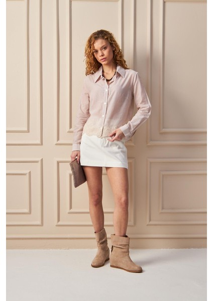 %100 Pamuk Dantel Detaylı Uzun Kollu Gömlek modelleri