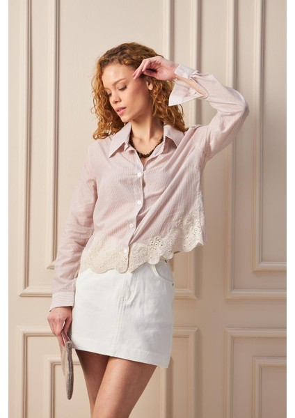 %100 Pamuk Dantel Detaylı Uzun Kollu Gömlek indirimleri