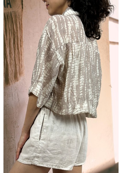 Baskılı Cepli Crop Gömlek Kahve fiyatları