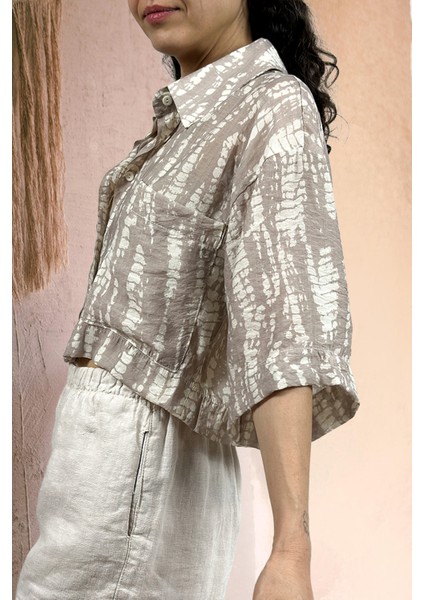 Baskılı Cepli Crop Gömlek Kahve fırsatları