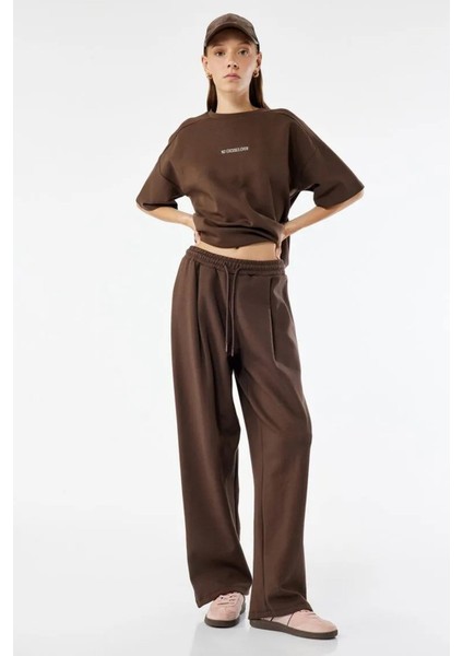 Pamuklu Rahat Kalıp Pileli Beli Bağcıklı Geniş Paça Eşofman Altı 6WAL40058IK