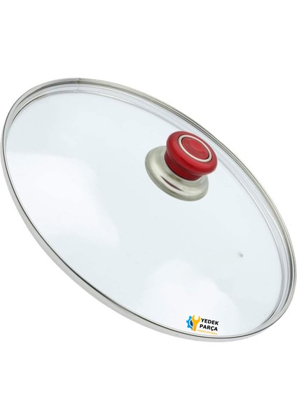 Tencere Sahan Tava Cam Kapağı Kapak 30 cm Kırmızı Tutma Tepesi