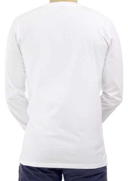 Kurt Başı Beyaz Uzun Kollu Erkek Penye T-Shirt modelleri