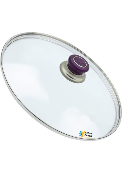 Tencere Sahan Tava Cam Kapağı Kapak 30 cm Mor Tutma Tepesi
