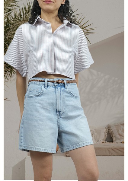 Nomad Düz Kesim Kadın Kot Şort Açık Mavi